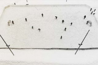 Wade Leonard’s Above and Beyond drone program at GREC produced this aerial image from the broomball tournament. Photo/submitted